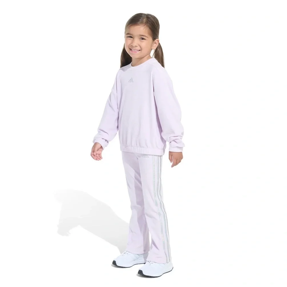 Adidas Lavender Velvet Set flare pants crew sweatshirt